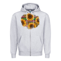 Heather Grey sunflower leopard serape patch Zipper Hoodie - Jasminsmagicworld
