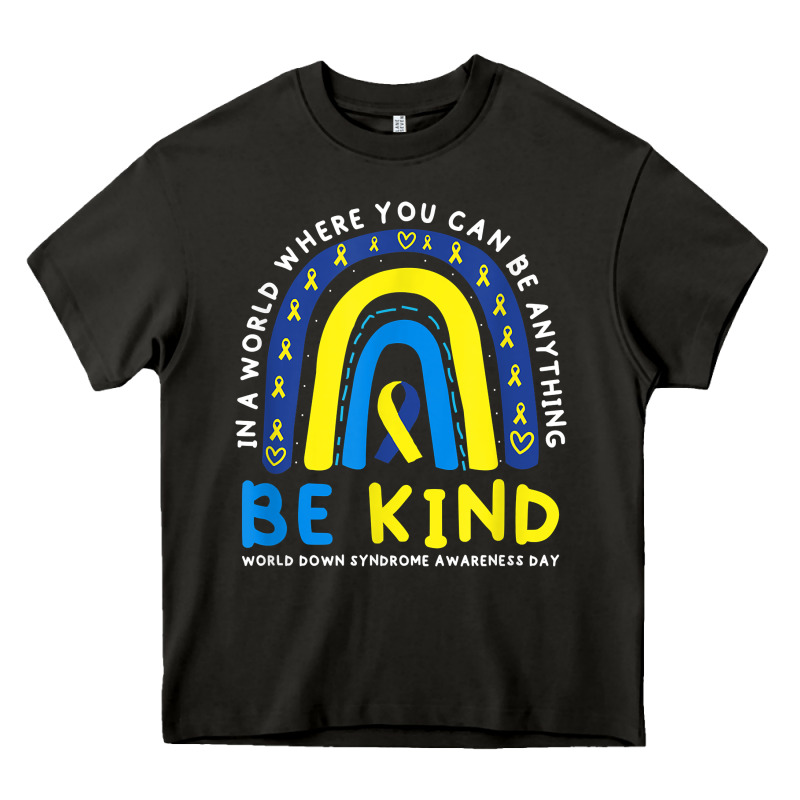 Be Kind Down Syndrome Awareness Blue Ribbon Rainbow March 21 T Shirt Heavy Core Tee by linhVisuals | Teevron