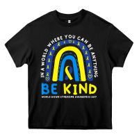 Black be kind down syndrome awareness blue ribbon rainbow march 21 t shirt Heavy Core Tee - linhVisuals