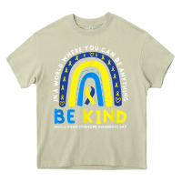 Mossy be kind down syndrome awareness blue ribbon rainbow march 21 t shirt Heavy Core Tee - linhVisuals