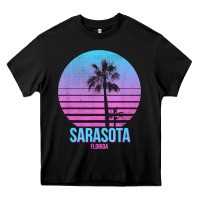 Black sarasota florida vintage retro palm tree t shirt Heavy Core Tee - linhVisuals