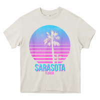 Cream sarasota florida vintage retro palm tree t shirt Heavy Core Tee - linhVisuals