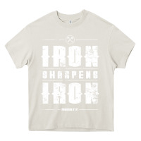 Cream iron sharpens iron proverbs christian bible verse religious pullover h Heavy Core Tee - linhVisuals