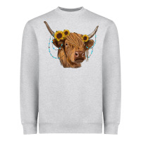 Heather Grey highland cow with sunflowers turquoise Heavyweight Sweatshirt - RanaPortraitStore
