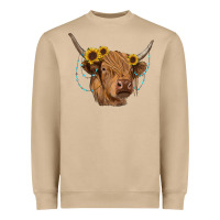 Highland Cow With Sunflowers Turquoise Heavyweight Sweatshirt | Teevron