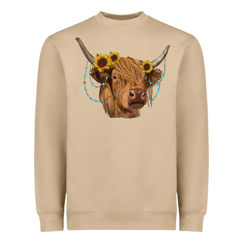 Highland Cow With Sunflowers Turquoise Heavyweight Sweatshirt by RanaPortraitStore | Teevron