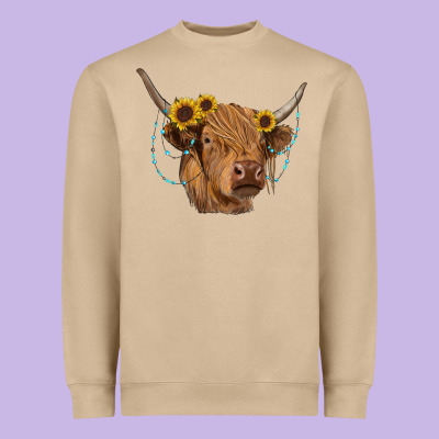 Highland Cow With Sunflowers Turquoise Heavyweight Sweatshirt Designed By Ranaportraitstore