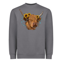 Storm highland cow with sunflowers turquoise Heavyweight Sweatshirt - RanaPortraitStore