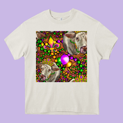 Mardi Gras Cow Leopard Seamless Pattern Heavy Core Tee Designed By Fadigitalartstudio