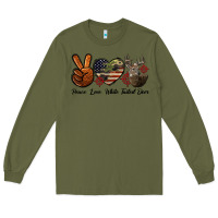 Army Green Peace Love White Tailed Deer Long Sleeve Tee - LillyAllenDesigns