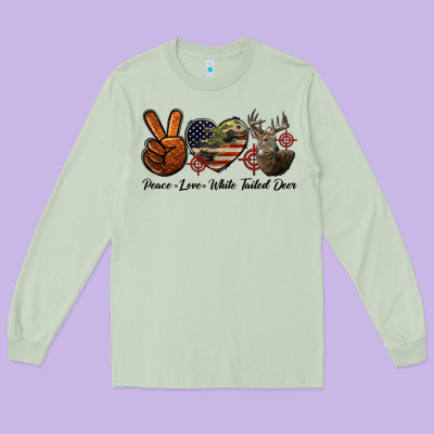 Peace Love White Tailed Deer Long Sleeve Tee Designed By Lillyallendesigns