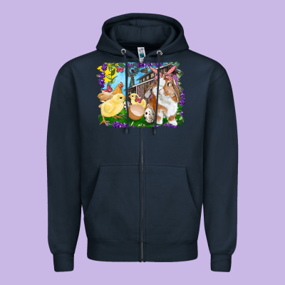 Easter Farm Chicks And Bunny Zipper Hoodie Designed By Ranaportraitstore