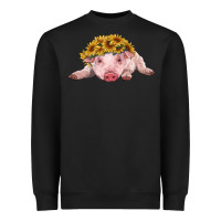 Black baby pig with sunflower headband Heavyweight Sweatshirt - RanaPortraitStore