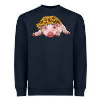Navy baby pig with sunflower headband Heavyweight Sweatshirt - RanaPortraitStore
