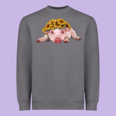 Baby Pig With Sunflower Headband Heavyweight Sweatshirt Designed By Ranaportraitstore