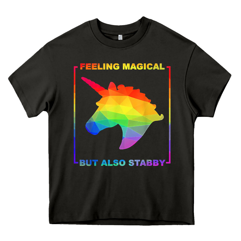 Feeling Magical But Also Stabby Unicorn Rainbow T Shirt Heavy Core Tee by linhVisuals | Teevron