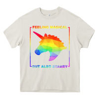 Cream feeling magical but also stabby unicorn rainbow t shirt Heavy Core Tee - linhVisuals
