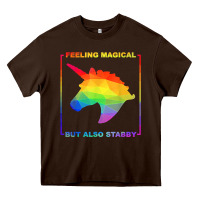 Chocolate Brown feeling magical but also stabby unicorn rainbow t shirt Heavy Core Tee - linhVisuals