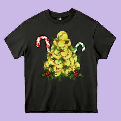 Softball Christmas Tree Heavy Core Tee Designed By Ranaportraitstore