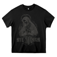 Black ave maria schubert latin mass blessed mother hail mary lady t shirt Heavy Core Tee - linhVisuals