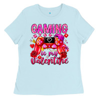 Baby Blue Gaming is My Valentine Ladies Tee - CowhideDigitalArt