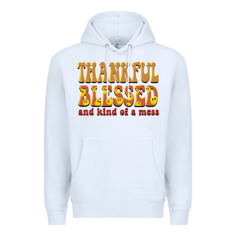 Thankful Blessed And Kind Of A Mess Premium Hoodie by BarkalooDesign | Teevron