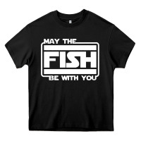 Black May The Fish Be With You Fishing3 Heavy Core Tee - linhVisuals