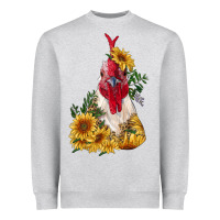 Heather Grey sunflower rooster with leopard Heavyweight Sweatshirt - RanaPortraitStore