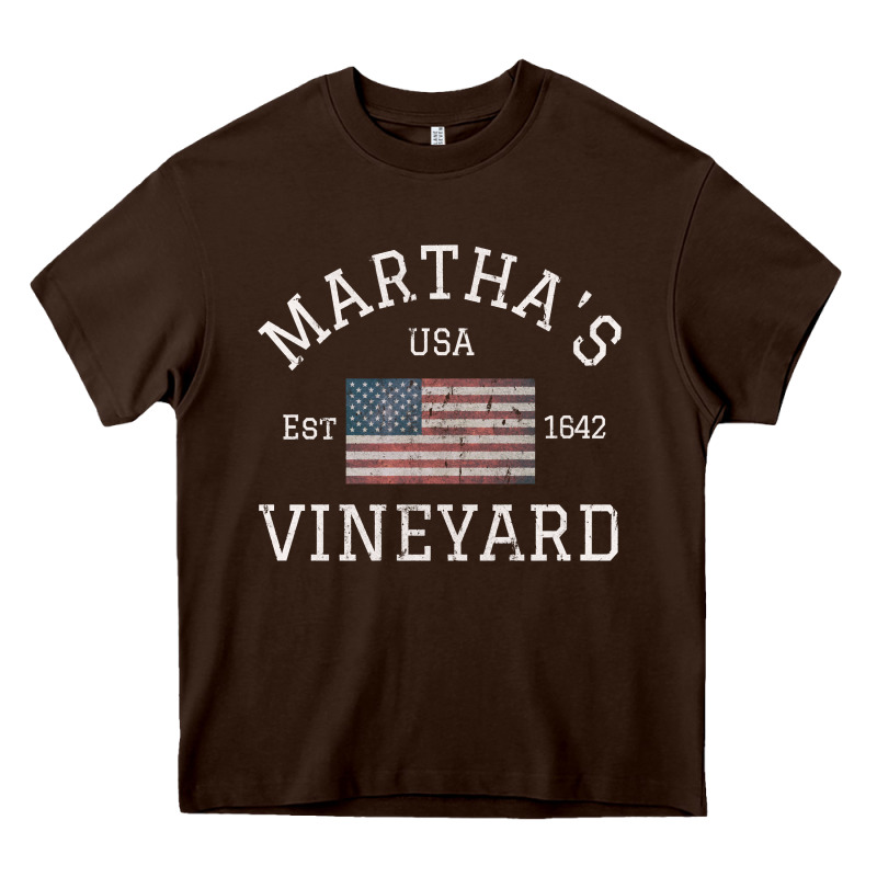 Martha's Vineyard Massachusetts American Flag Usa Vintage Pullover Hoo Heavy Core Tee by linhVisuals | Teevron