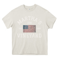 Cream martha's vineyard massachusetts american flag usa vintage pullover hoo Heavy Core Tee - linhVisuals