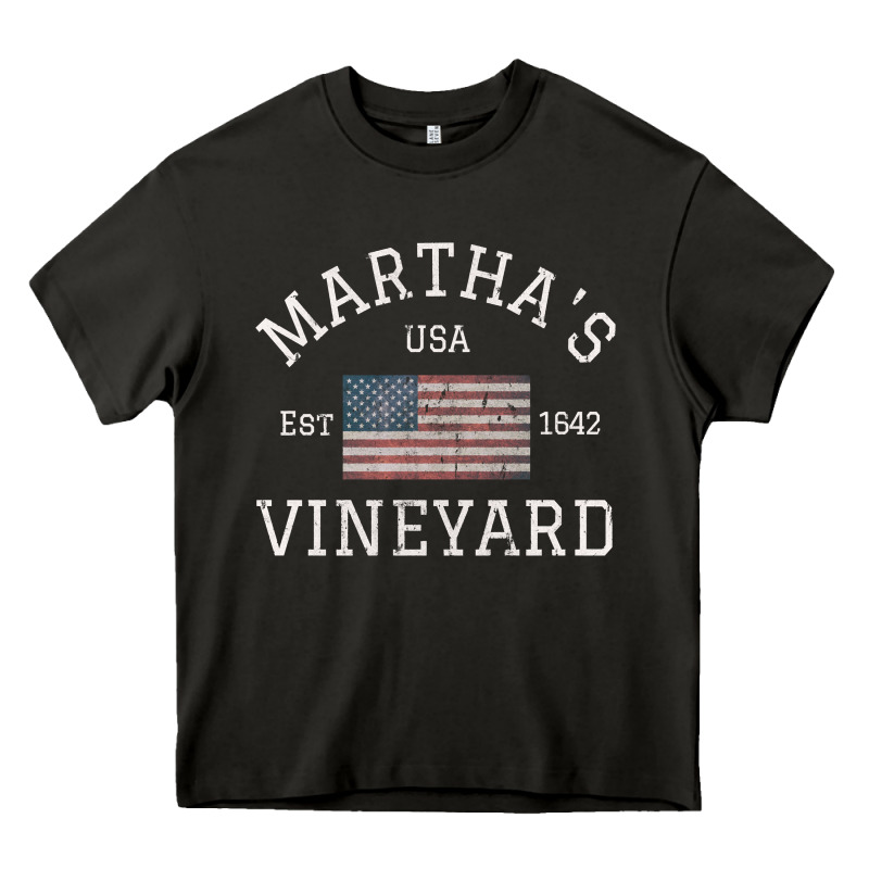 Martha's Vineyard Massachusetts American Flag Usa Vintage Pullover Hoo Heavy Core Tee by linhVisuals | Teevron