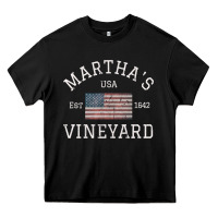 Black martha's vineyard massachusetts american flag usa vintage pullover hoo Heavy Core Tee - linhVisuals