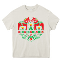 Cream swedish dala horse folk art t shirt Heavy Core Tee - linhVisuals