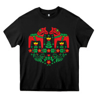 Black swedish dala horse folk art t shirt Heavy Core Tee - linhVisuals