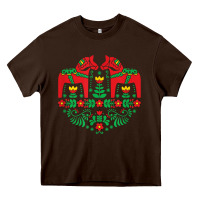 Chocolate Brown swedish dala horse folk art t shirt Heavy Core Tee - linhVisuals