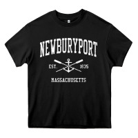 Newburyport Ma Vintage Crossed Oars & Boat Anchor Sports T Shirt Heavy Core Tee | Teevron