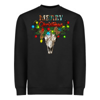 Black merry christmas bull skull Heavyweight Sweatshirt - RanaPortraitStore