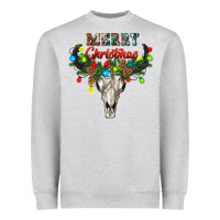 Heather Grey merry christmas bull skull Heavyweight Sweatshirt - RanaPortraitStore