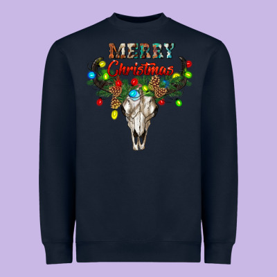 Merry Christmas Bull Skull Heavyweight Sweatshirt Designed By Ranaportraitstore