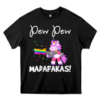 Womens Pew Madafakas Funny Fantasy Unicorn With Rainbow Gun   White V Heavy Core Tee | Teevron