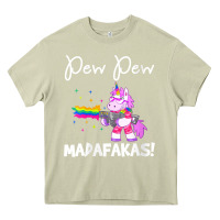 Mossy womens pew madafakas funny fantasy unicorn with rainbow gun   white v Heavy Core Tee - linhVisuals