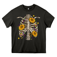 Asphalt Mardi Gras chest sunflowers skeleton Heavy Core Tee - FaDigitalArtStudio