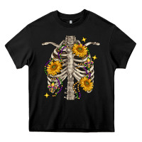 Black Mardi Gras chest sunflowers skeleton Heavy Core Tee - FaDigitalArtStudio