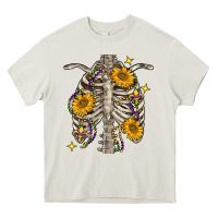 Cream Mardi Gras chest sunflowers skeleton Heavy Core Tee - FaDigitalArtStudio