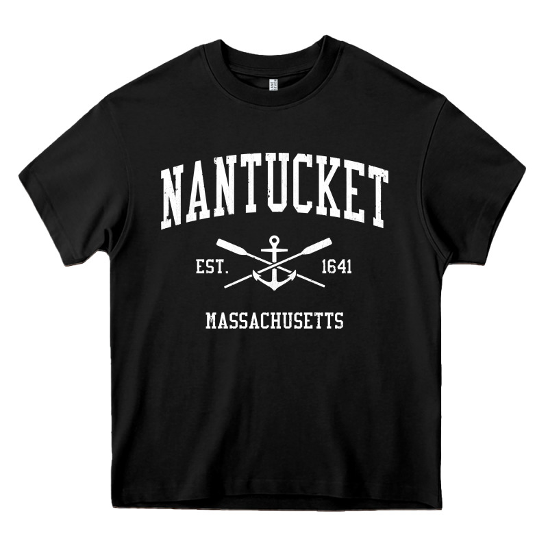 Nantucket Ma Vintage Crossed Oars & Boat Anchor Sports Pullover Hoodie Heavy Core Tee by linhVisuals | Teevron