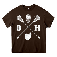 Chocolate Brown ohio lacrosse sticks & helmet state outline lax player t shirt Heavy Core Tee - linhVisuals