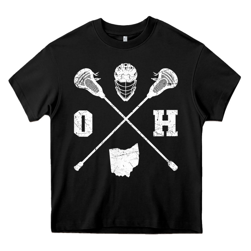 Ohio Lacrosse Sticks & Helmet State Outline Lax Player T Shirt Heavy Core Tee by linhVisuals | Teevron