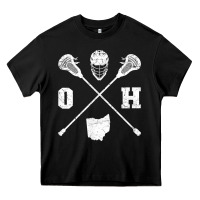 Black ohio lacrosse sticks & helmet state outline lax player t shirt Heavy Core Tee - linhVisuals