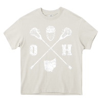 Cream ohio lacrosse sticks & helmet state outline lax player t shirt Heavy Core Tee - linhVisuals