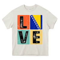 Cream vintage retro i love bosnia flag for bosnian pride gift t shirt Heavy Core Tee - linhVisuals